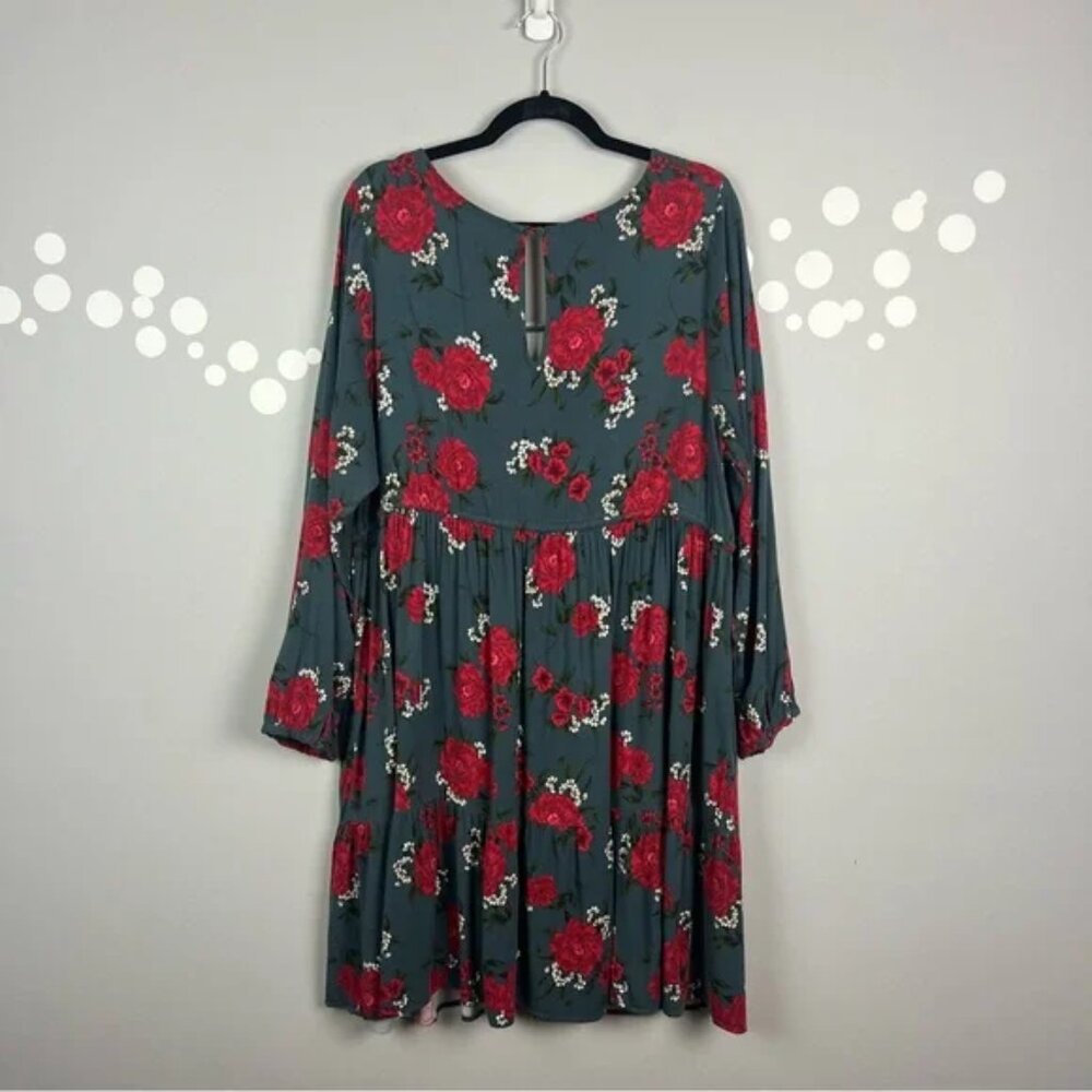 Torrid Florla Mini Challis Skater Dress Slate Gray Red Size 3X - Picture 8 of 12